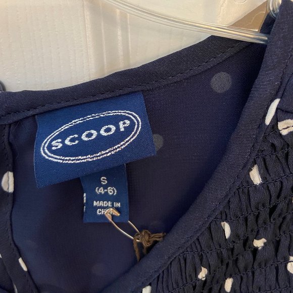 Navy & White Polka Dot Smocked Peplum Blouse - Picture 3 of 5